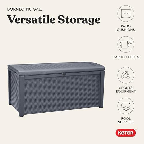 keter borneo outdoor storage deck box, 110 gallon, view 9