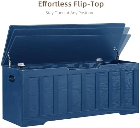 vankiley 51.2" storage chest extra large,wooden storage bench(blue), view 9