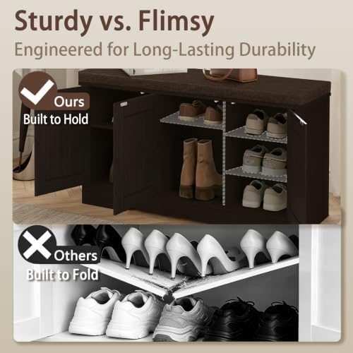 dinzi lvj shoe storage bench with cushion, door showing dimensions