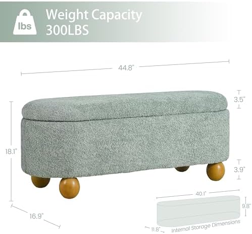 vknow 44.8" storage ottoman bench end of bed shown in use
