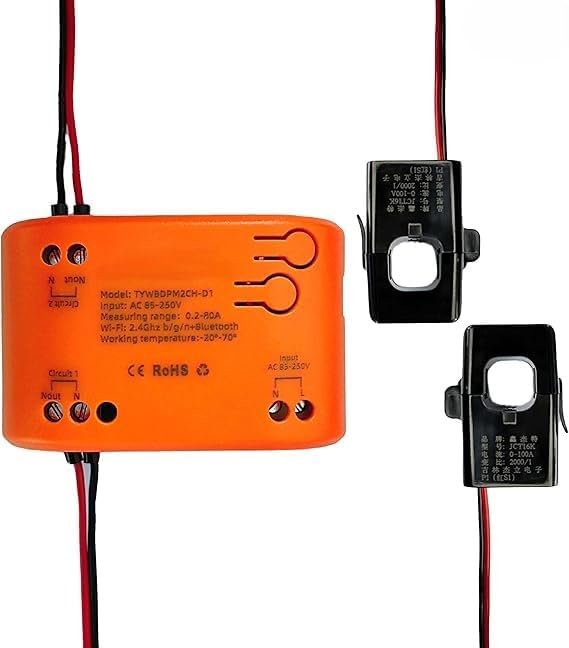 WiFi Smart Power Meter with 2pcs 80A Current Transformer Clamp, Tuya app 2-Way by Unknown