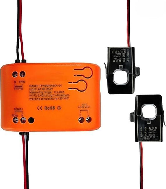 WiFi Smart Power Meter with 2pcs 80A Current Transformer Clamp, Tuya app 2-Way by Unknown