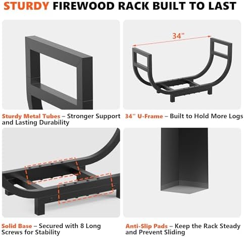 34-inch firewood rack outdoor indoor with log carrier, side view