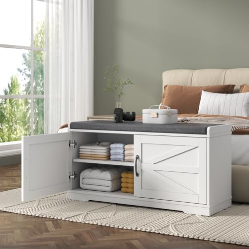 loomie shoe storage bench, 2-tier farmhouse entryway bench, side view