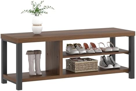 foluban entryway bench, modern wood shoe bench for, front angle view