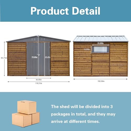 10x8 ft outdoor wood & metal storage shed shown in use