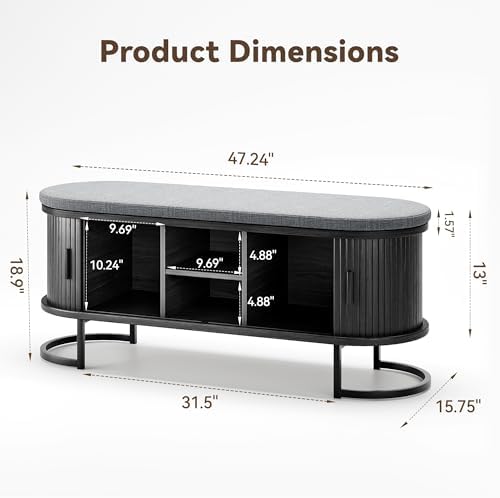 decofy shoe storage bench with cushion and sliding, close-up detail