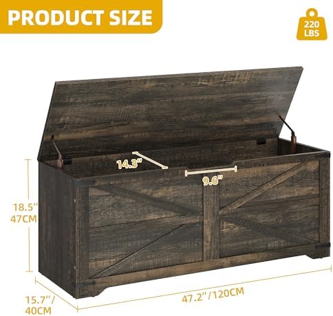 dwvo storage bench, 47.2" farmhouse storage chest with shown in use