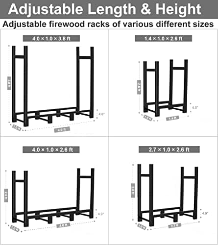 4ft firewood rack outdoor adjustable heavy duty wood, close-up detail