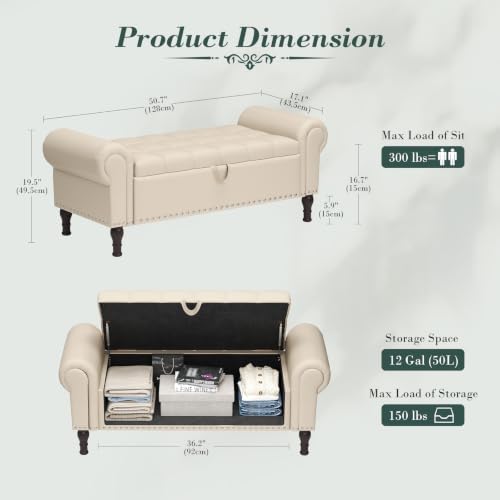 apicizon 51” bench with storage, faux leather ottoman shown in use