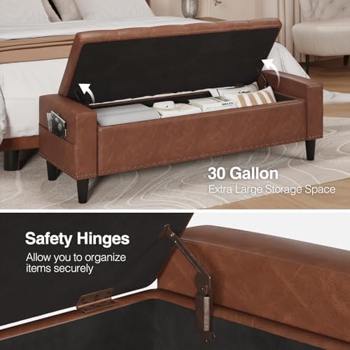 60" storage ottoman bench, faux leather upholstered bed, package contents