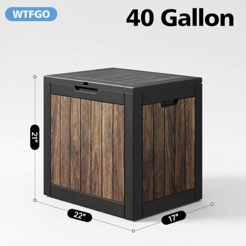 40 gallon outdoor storage box waterproof deck box shown in use