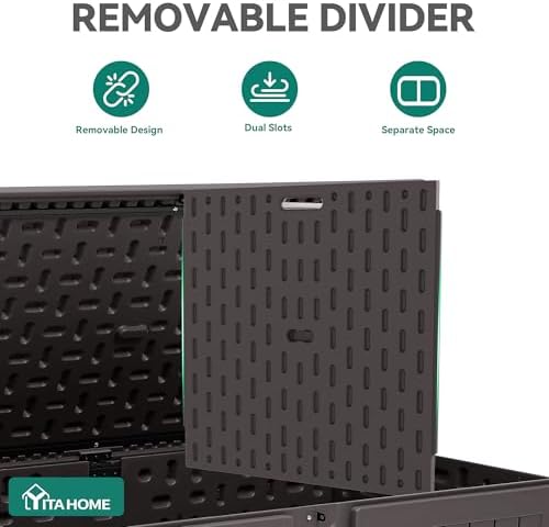 yitahome 220 gallon double-wall deck box with divider shown in use