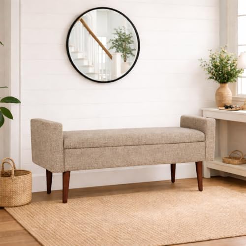 homepop fulton 48" storage bench - midtone gray, side view