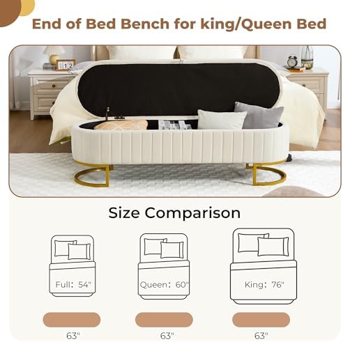 storage ottoman bench, 63" velvet end of bed on a desk or shelf