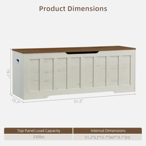 vankiley 51.2" storage chest extra large,wooden storage bench,white+brown, close-up detail
