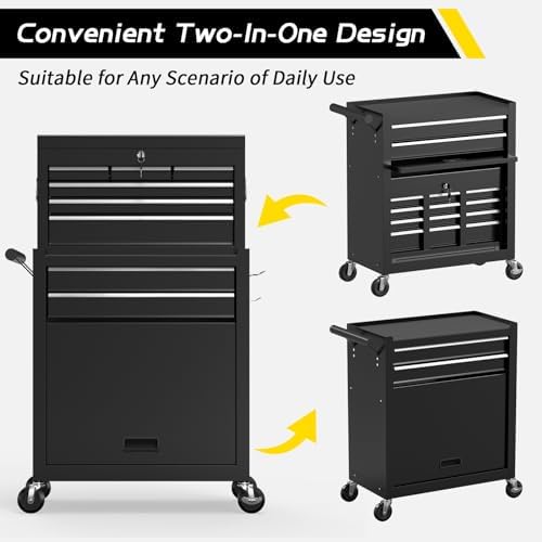 8 drawer rolling tool chest, large capacity rolling, side view