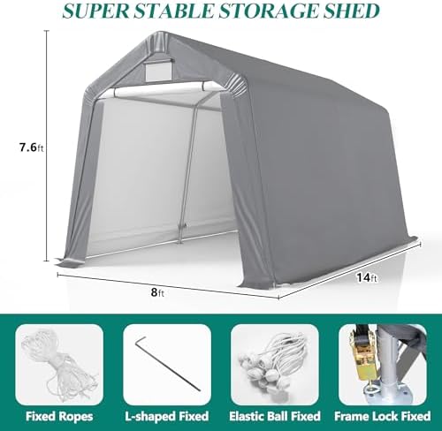 gartoo 8' x 14' outdoor storage shelter shed shown in use