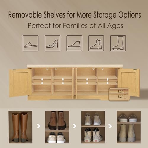 dinzi lvj shoe storage bench with cushion, door, side view