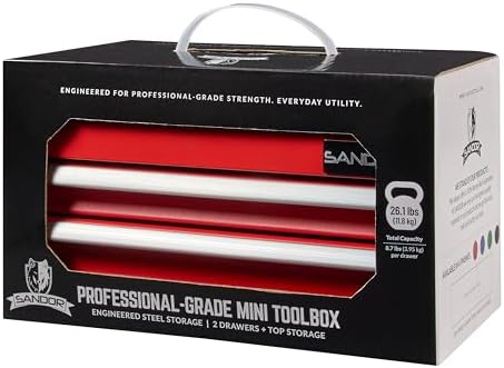 mini tool box - metal tool chest with, front angle view