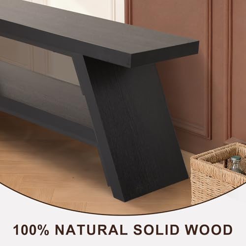 2-tier shoe storage bench, 55" large solid wood, side view