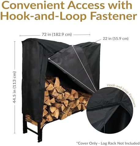 sunnydaze 6-foot firewood log rack cover, black shown in use