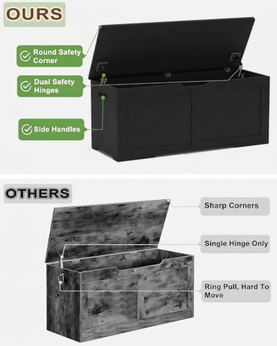 timberer 39.4" storage chest with 2 safety hinges showing dimensions