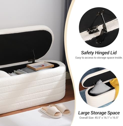 ottoman with storage 45.5" sherpa storage ottoman white, view 9