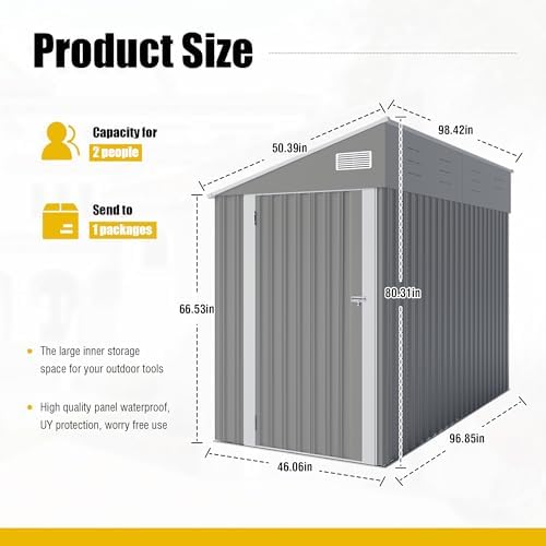 yopto 4×8 ft outdoor metal storage shed,heavy-duty lean, side view