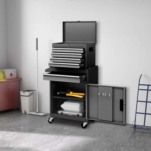 rolling tool chest, 5-drawer tool storage cabinet with shown in use