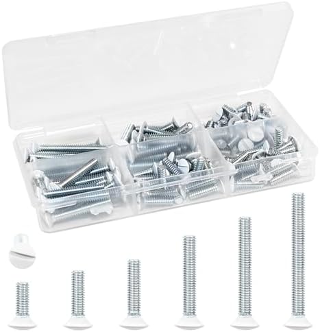 130 Pack White Outlet Screws 6-32 Thread, Wall Plate Screws for Electrical Cover Panel and Switch Plate, Includes Long Outlet Screws in 6 Sizes (3/8", 9/16", 3/4", 1", 1/2", 1-1/4") (White)
