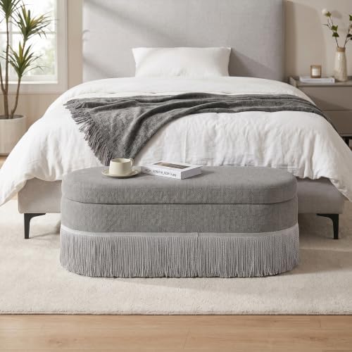 39.4“storage ottoman bench with tassels, oval end of, view 9