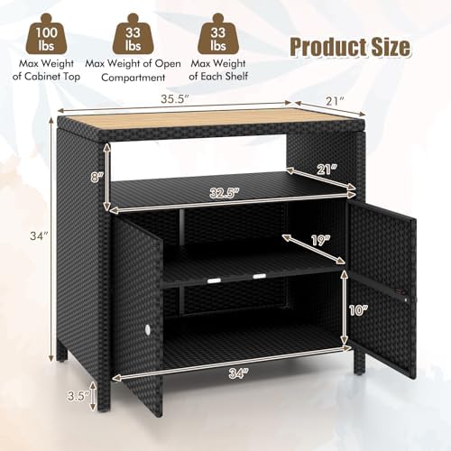 happygrill outdoor rattan storage cabinet, patio sideboard buffet, close-up detail