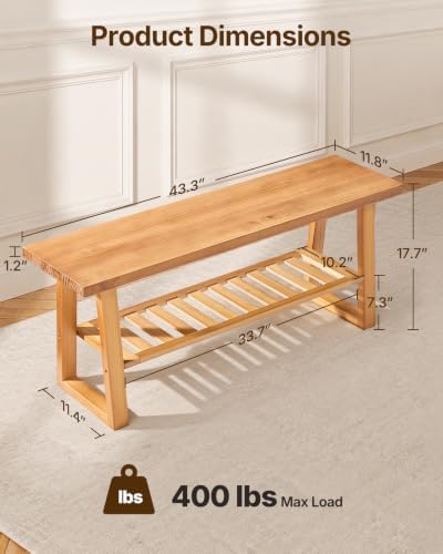 amada 43" pine wood entryway bench with shoe shown in use