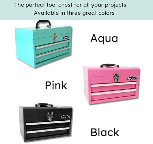 apollo tools 14 inch steel tool box, aqua, front angle view