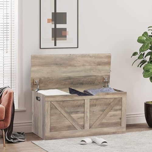 timberer 39.4" storage chest, wooden storage bench, large, view 9