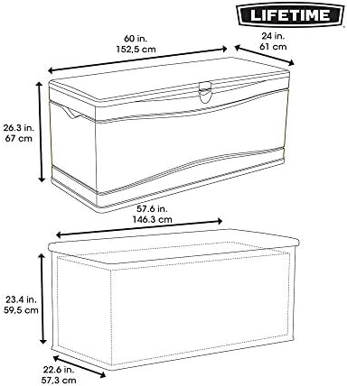 lifetime 60298 heavy duty outdoor storage deck box on a desk or shelf