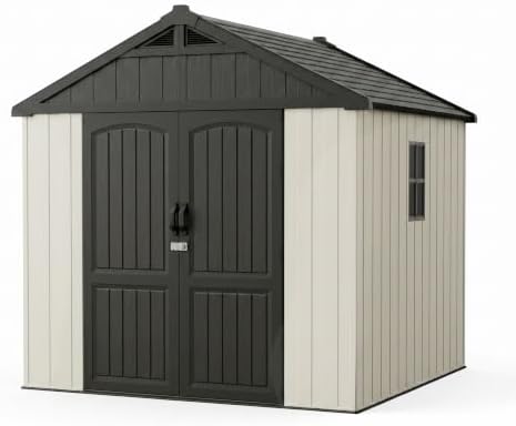 devoko 8 x 8 ft outdoor storage shed, front angle view
