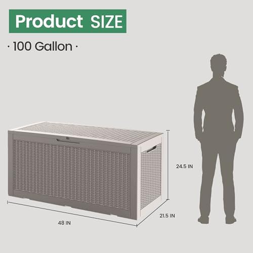 100 gallon storage box, waterproof resin deck box shown in use