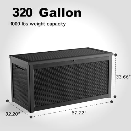 patiozen 320 gallon large resin deck box, lockable shown in use