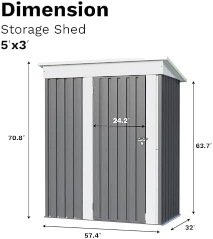 jummico metal outdoor storage shed 5 x 3, close-up detail