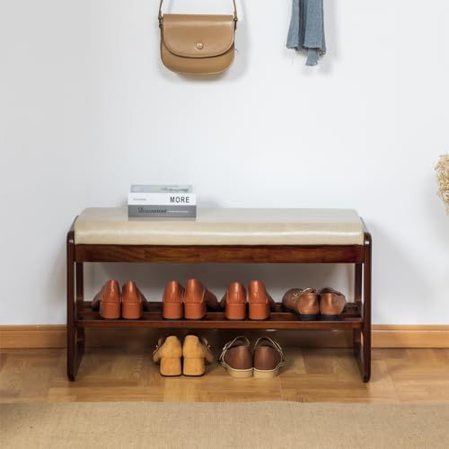 sobibo solid wood shoe rack bench with flip-top, side view