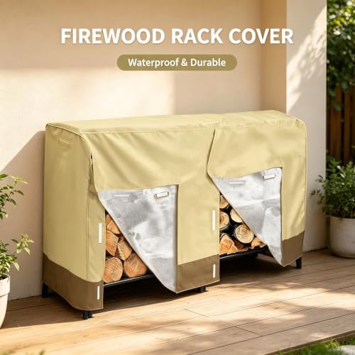 8ft 210d oxford outdoor waterproof firewood rack cover, front angle view