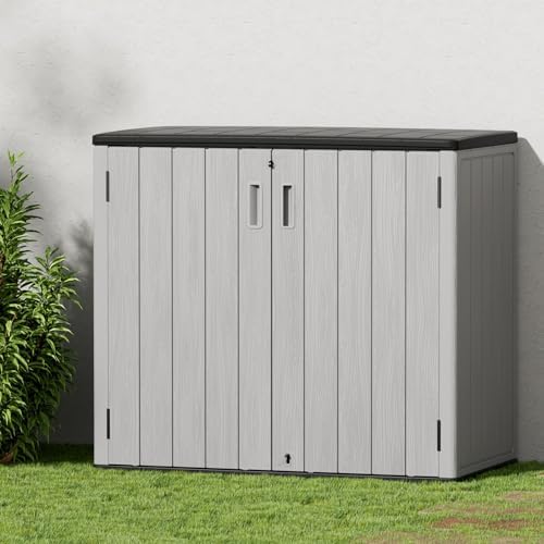 mrosaa outdoor storage cabinet for patio & garden shown in use