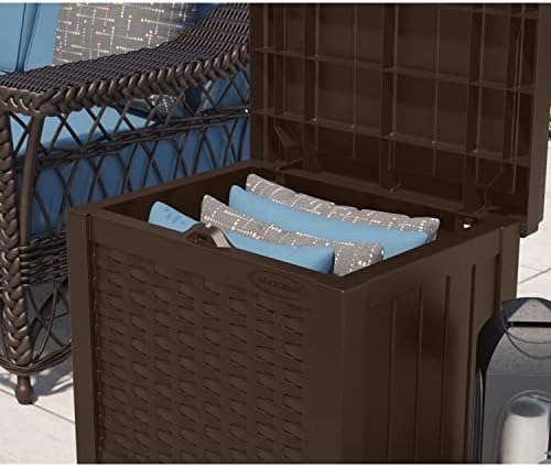 suncast 22 gal, small outdoor storage deck box, side view