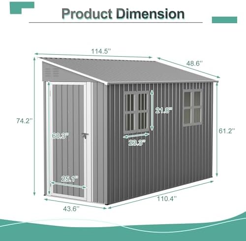 yopto 4x10 ft outdoor shed with floor frame, close-up detail