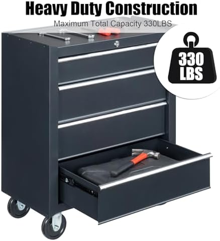 winado 4 drawer rolling tool cabinet, lockable steel on a desk or shelf