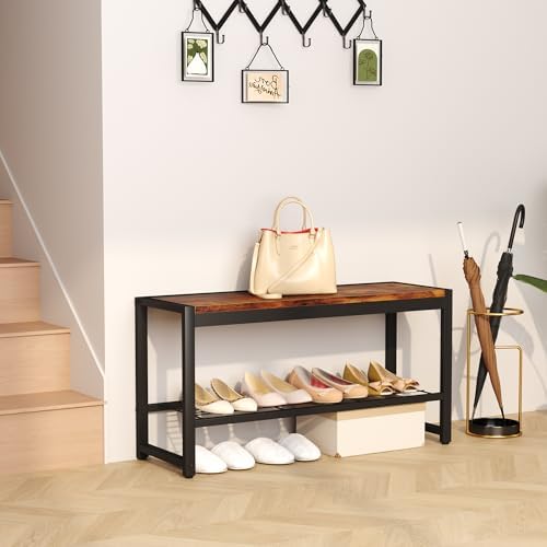 homefort shoe bench, modern industrial shoe storage bench, side view