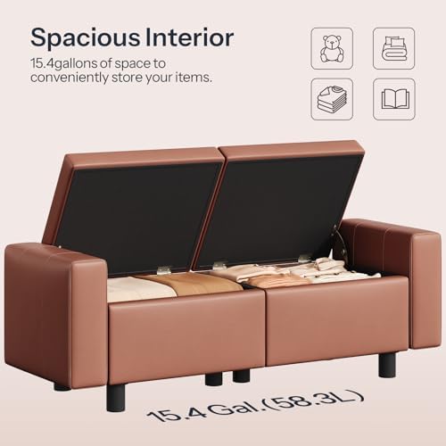 hoobro ottoman with storage, 46.7'' storage bench on a desk or shelf