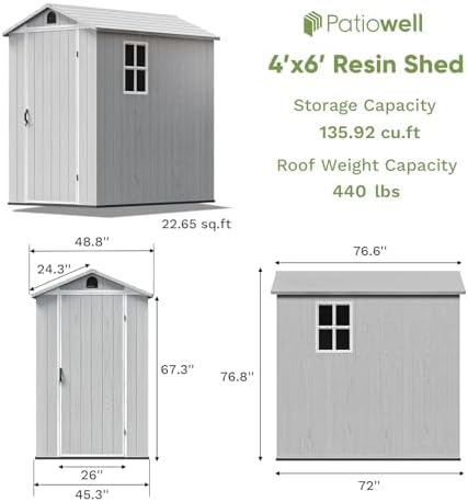 patiowell 4x6 ft plastic outdoor storage shed with shown in use